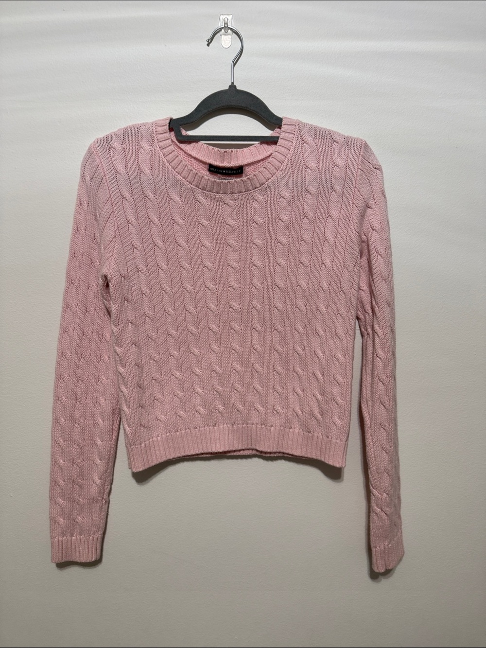 Women’s Brandy Melville Pink Cable Knit Crewneck Sweater